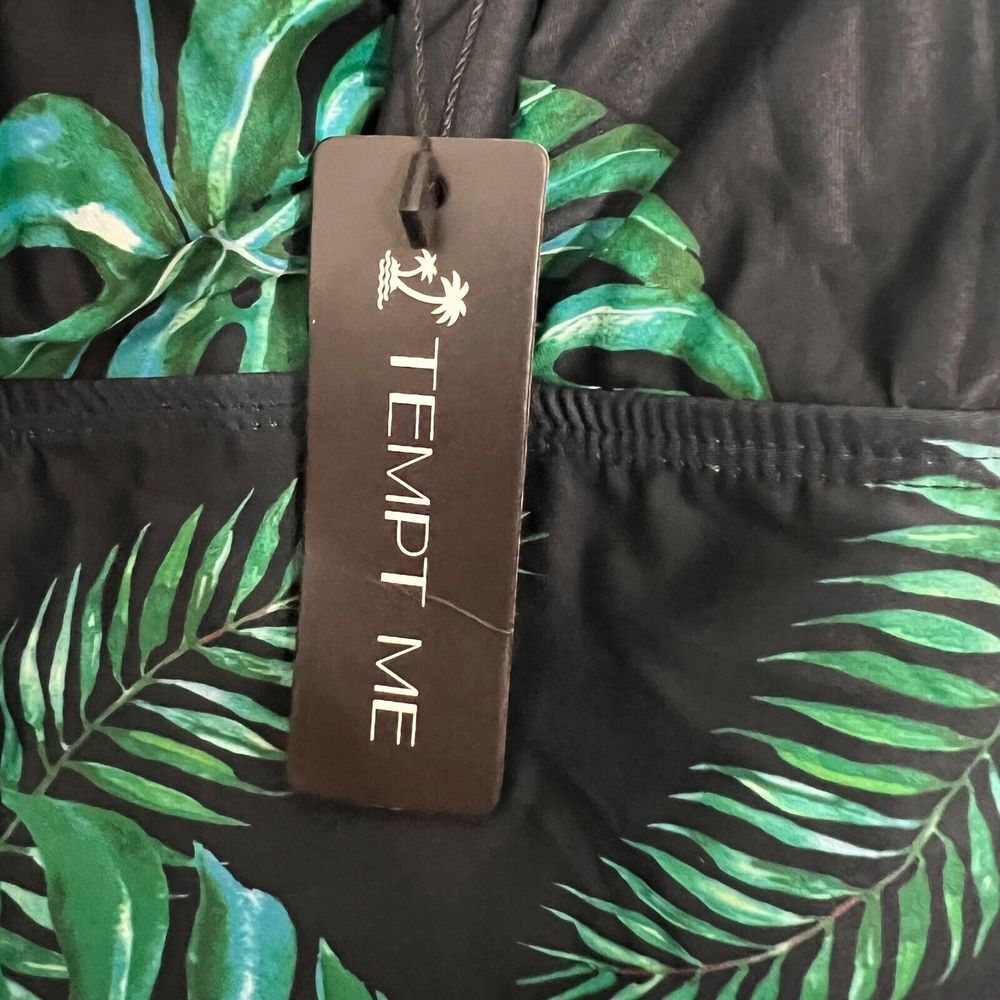 Tempt Me Womens Tropical Leaf Print One Piece Swimsuit Black Green XL Ruched NWT - Picture 12 of 12